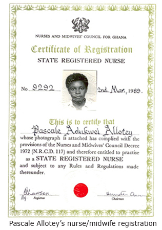 Image of Dr Allotey's nurse/midwife registration