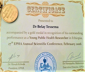 Image shows an award certificate presented to Belay