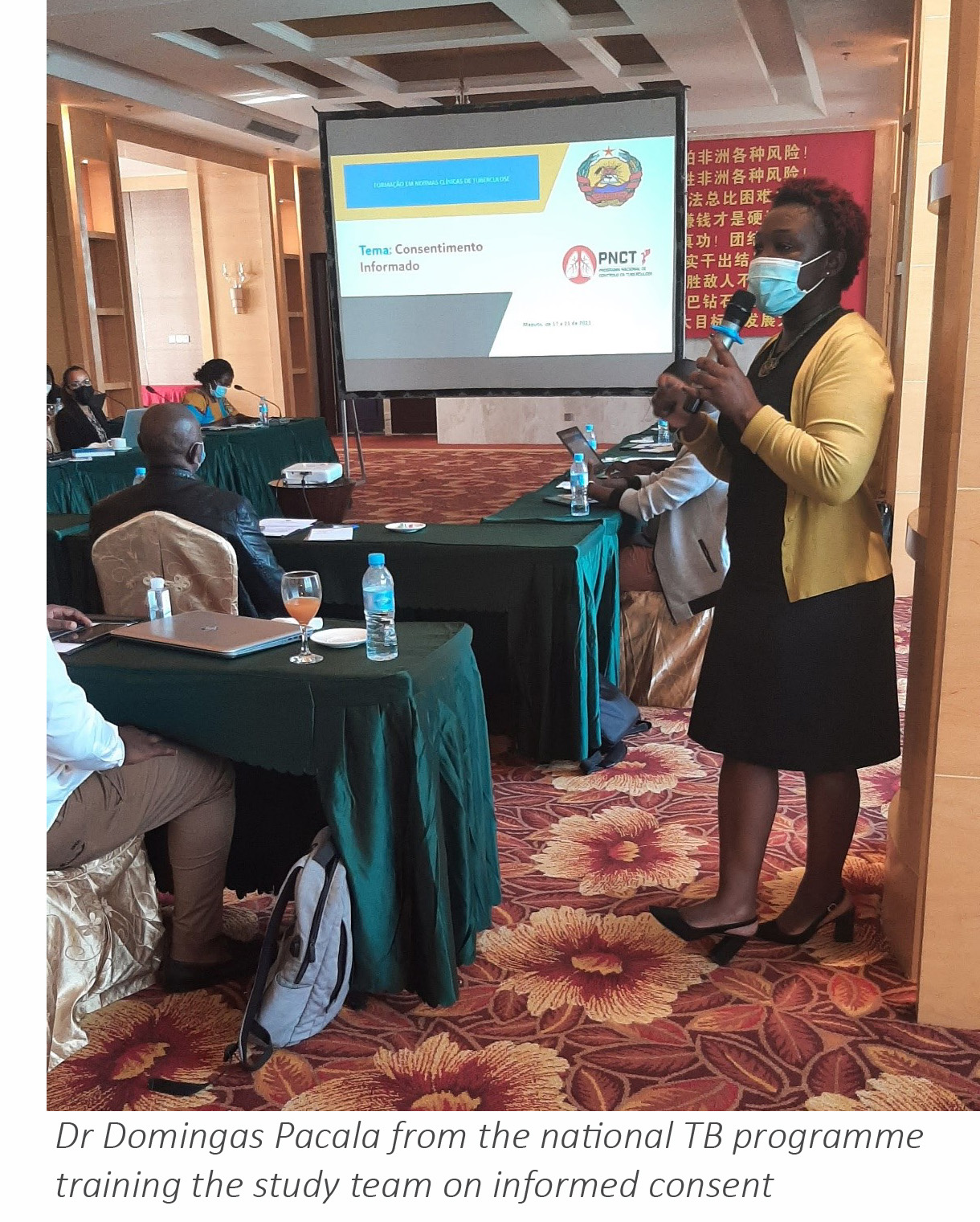 Dr Domingas Pacala from the national TB programme training the study team on  informed consent