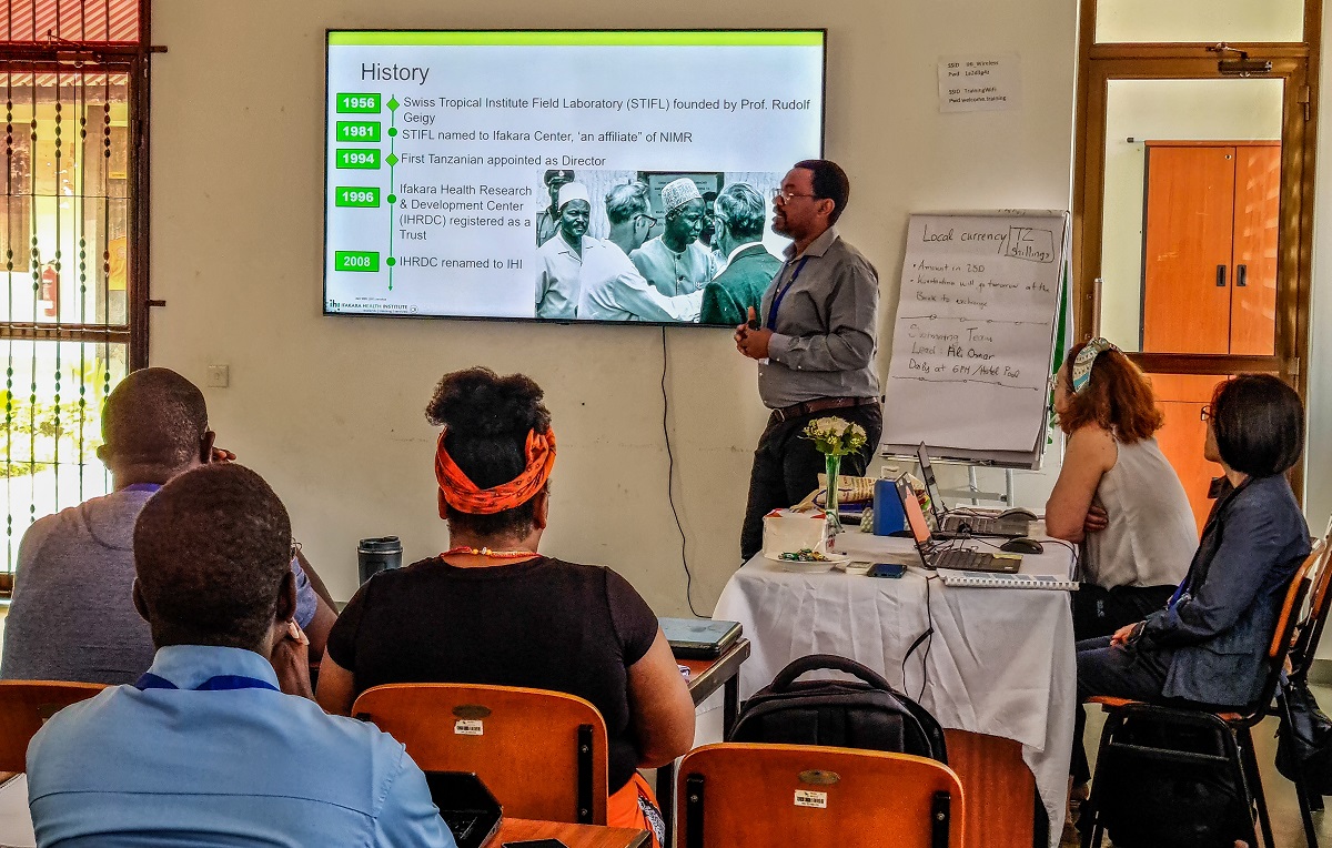 Dr Olotu giving a keynote speech at the International Malaria Course in Bagamoyo, Tanzania, in October 2023