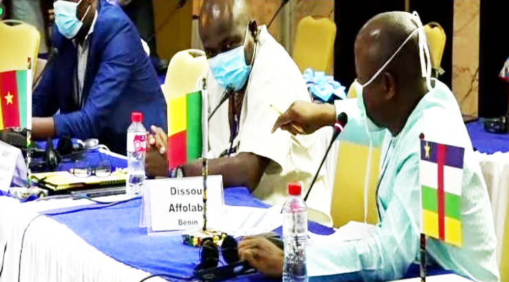 Prof Dissou Affolabi (WARN-CARN-TB secretariat and Dr Albert Kuate (NTP Cameroon) at the annual meeting of NTP coordinators in Cotonou, Benin on 25-26 Feb 2021