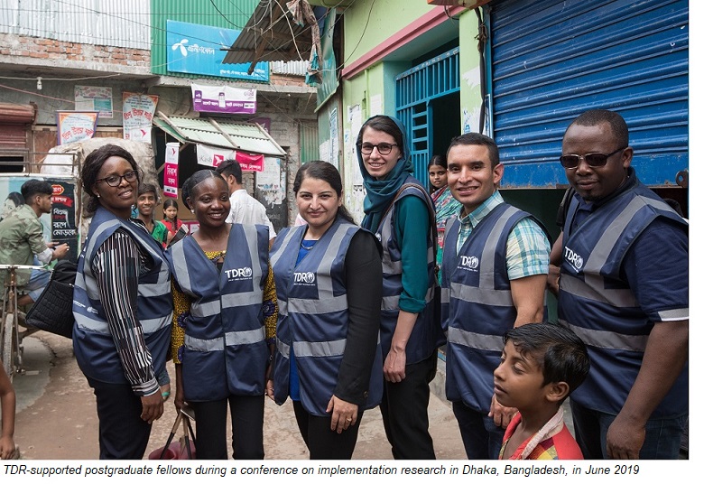 TDR-supported postgraduate fellows during a conference on implementation research in Dhaka, Bangladesh, in June 2019