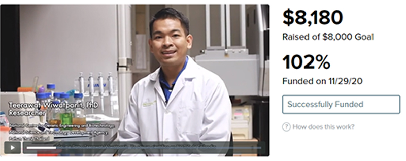 Image shows Dr Teerawat Wiwatpanit sitting in a lab and results of the campaign
