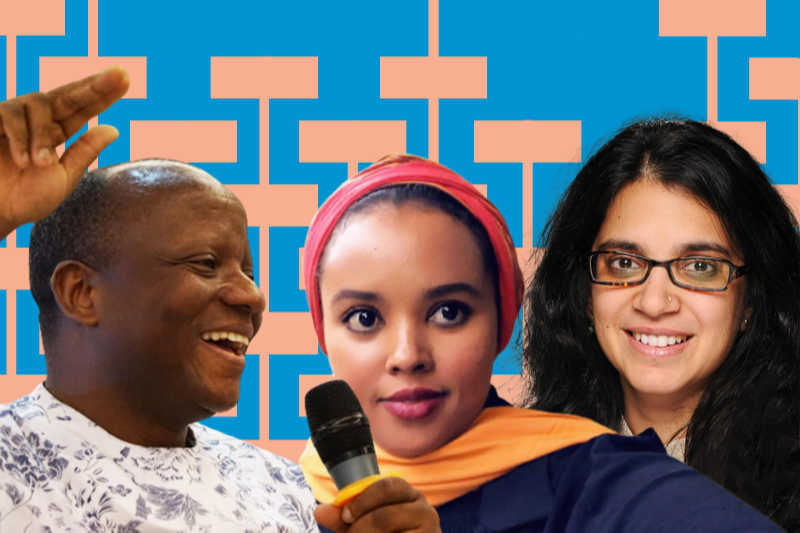 Portrait of 3 speakers on Episode 1